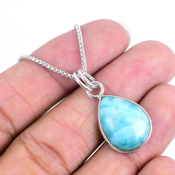 Natural Larimar Gemstone Handmade 925 Sterling Silver Jewelry Pendant Sz-1.5''