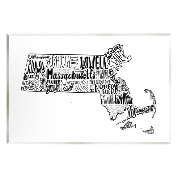 Stupell Industries Massachusetts State Cities Typography Graphic Art Unframed Art Print Wall Art, Design by The Saturday Evening Post