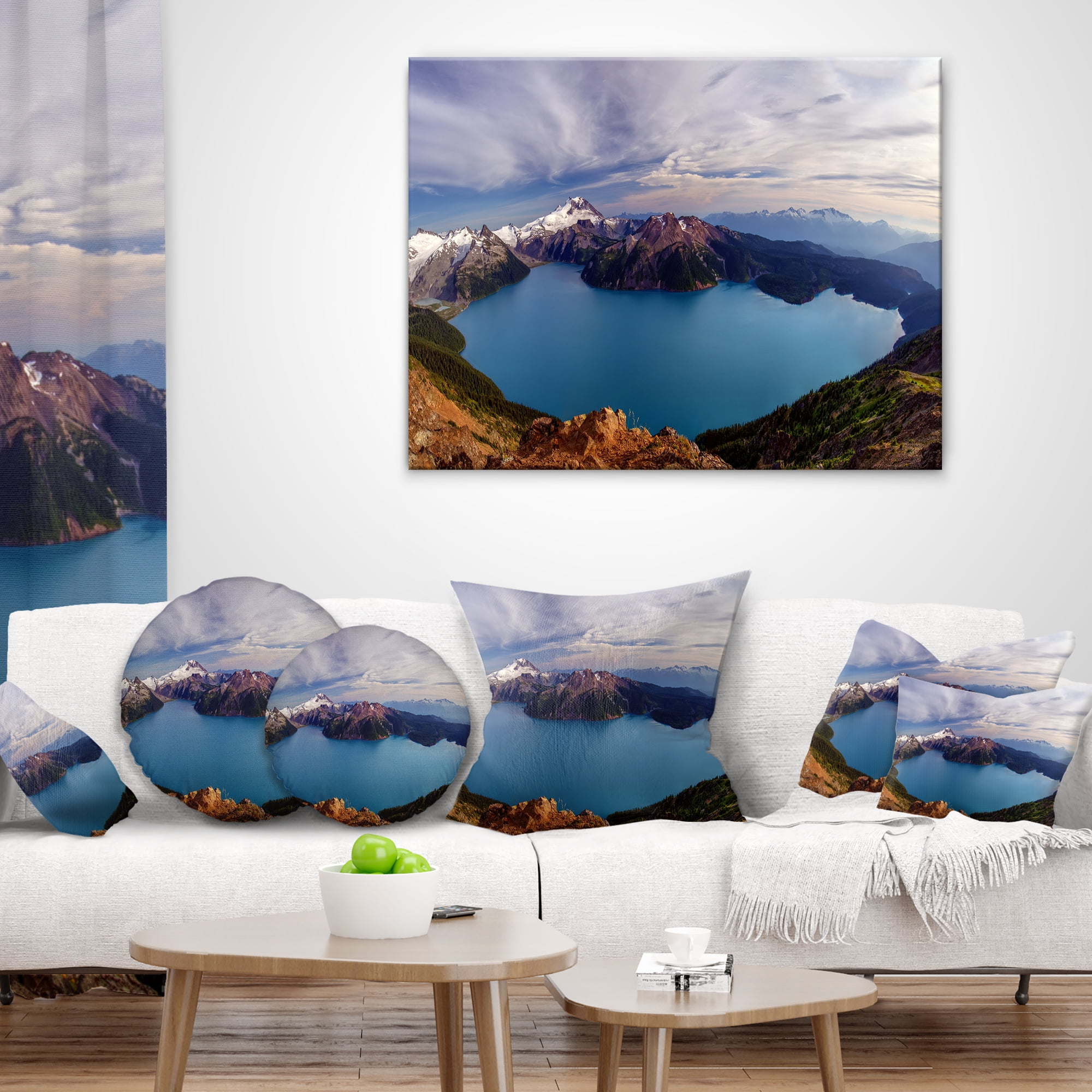 Designart Clear Lake with Bright Sky - Landscape Printed Throw Pillow - 12x20