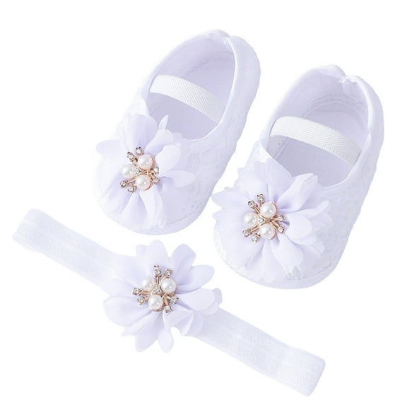 Coduop Baby Girl Princess Mary Jane Shoes Wedding Dress Flat Shoes with Free Headband