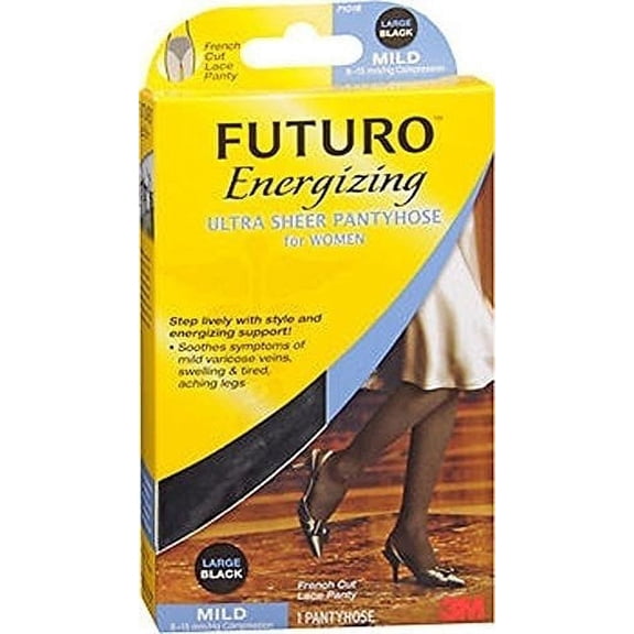 Futuro Ultra Sheer Pantyhose Women, Black, Large French Cut,Mild 8-15mm/hg