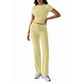 thumbnail image 2 of Women'S 2 Piece Lounge Sets Short Sleeve Tops Fold-over Flare Pants Casual Outfits Matching Set Yellow S, 2 of 6