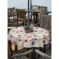 thumbnail image 2 of Outdoor Tablecloths with Umbrella Hole & Zipper, Independence Day Round Tablecloths 60 Inch, 4th of July Red Blue Strip Love Burlap Waterproof Table Cloth, Patio/Pool/Picnic Table Covers, 2 of 8