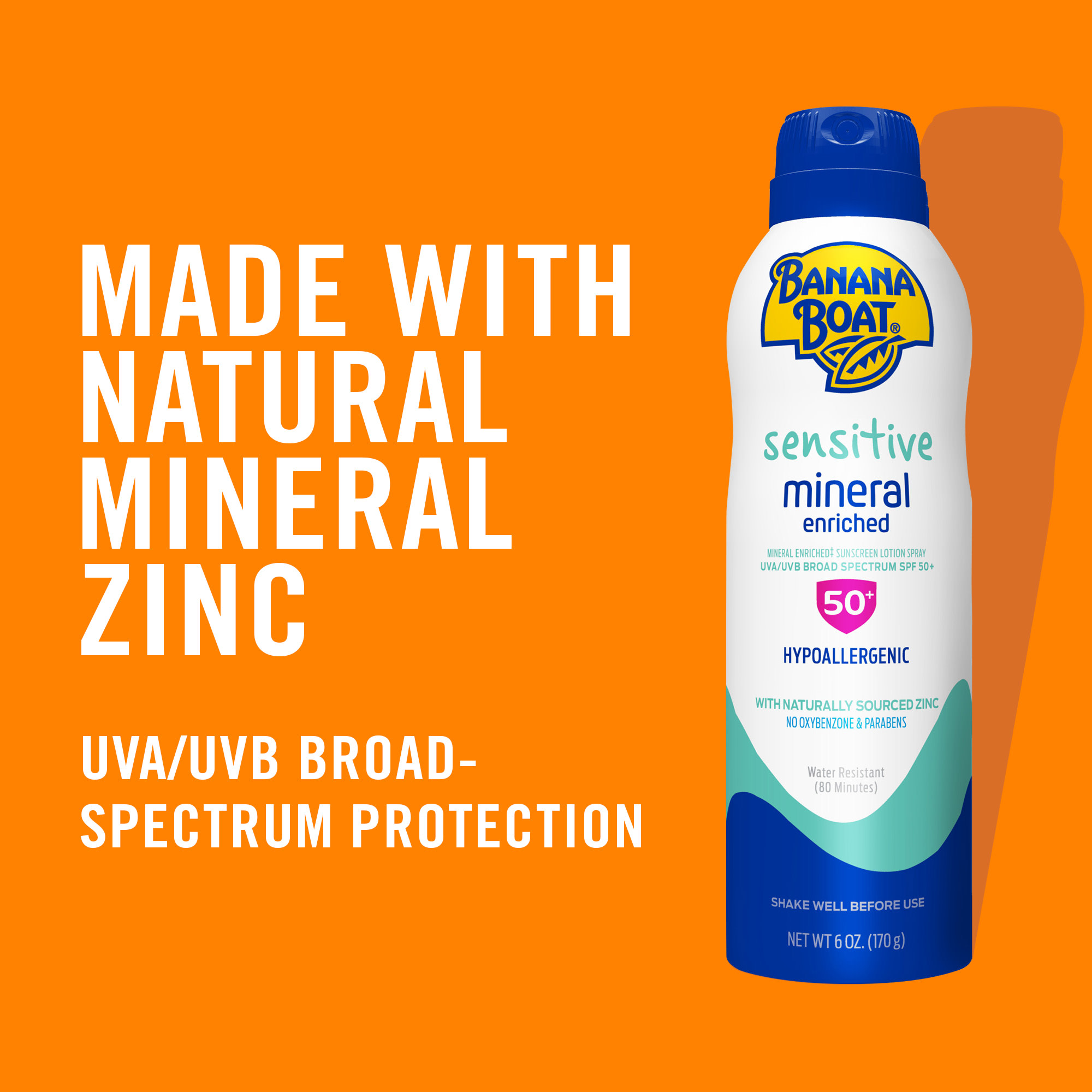 Banana Boat Sensitive Mineral Enriched 50 SPF Sunscreen Spray, 6 Oz, No Oxybenzone & Parabins - image 3 of 9