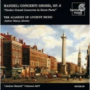 This set was nominated for the 1999 Grammy Award for "Best Small Ensemble Performance." Concerti Grossi No 1, 2, 3, 5, 10, 11 are also available on HMU # 2907228. For the twenty-fifth anniversary of the Academy of Ancient Music, Andrew Manze conducts Handel's masterpiece for chamber orchestra. The Concerti Grossi of Op. 6 were composed in just a month's time in the autumn of 1739. As Handel wrote the score for the eleventh of its twelve pieces, his publisher began canvassing for funds for its publication. (Classical music and penury still go hand-in-hand!) Fortunately, at least one hundred subscribers came forward and subsidized the printing of this marvelous score. Conductor Andrew Manze supplies informative notes to his own recording (part of the superior Harmonia Mundi packaging). The performances are fresh and strongly pulsed. Some might find the original instrument sound a bit driven at times, but the nobility that is Handel is always evident.