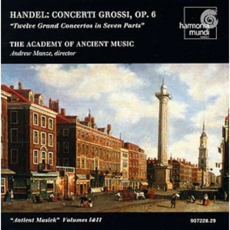 This set was nominated for the 1999 Grammy Award for "Best Small Ensemble Performance." Concerti Grossi No 1, 2, 3, 5, 10, 11 are also available on HMU # 2907228. For the twenty-fifth anniversary of the Academy of Ancient Music, Andrew Manze conducts Handel's masterpiece for chamber orchestra. The Concerti Grossi of Op. 6 were composed in just a month's time in the autumn of 1739. As Handel wrote the score for the eleventh of its twelve pieces, his publisher began canvassing for funds for its publication. (Classical music and penury still go hand-in-hand!) Fortunately, at least one hundred subscribers came forward and subsidized the printing of this marvelous score. Conductor Andrew Manze supplies informative notes to his own recording (part of the superior Harmonia Mundi packaging). The performances are fresh and strongly pulsed. Some might find the original instrument sound a bit driven at times, but the nobility that is Handel is always evident.