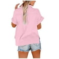 thumbnail image 6 of ZQUUVOU Womens Cotton Linen Short Sleeve Button Down Henley Shirts Solid Color V-Neck Loose T-Shirt Pink, 6 of 6
