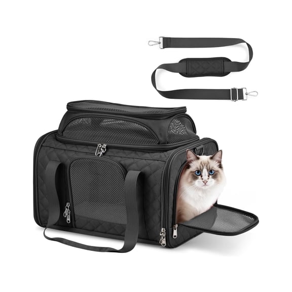 GASTROPOD Cat Carrier Airline Approved 17X11X9.5 "Es,Top Expandable Soft Sided Pet Travel Carrier for Cats&Small Dogs,Fits under Airline Seat with Locking Zippers,Black