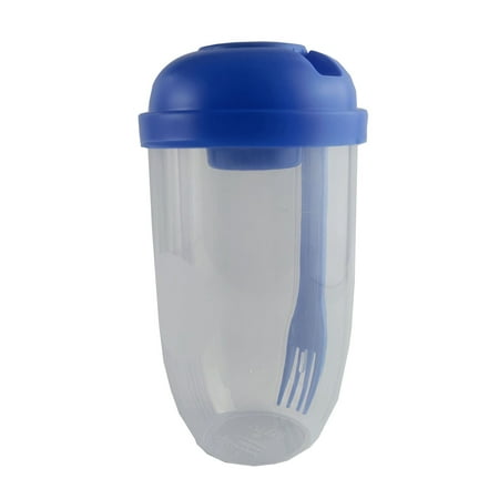 

Portable Fruit and Vegetable Salad Cup Container with Fork and Salad Dressing Holder Blue