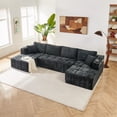 thumbnail image 3 of Leumius 132" U Shaped Sectional Sofa,Chenille Boneless Couch, Modern 4-Seat Upholstered Cloud Couch Sectional with Deep Seat and Cup Holders for Living Room,No Assembly Required,Black, 3 of 12