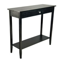 Casual Contemporary Living Solid Acacia Console Table with Drawer & Bottom Shelf- Black