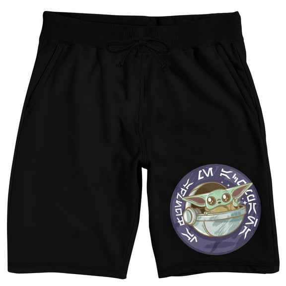 The Mandalorian Chibi Grogu In Circle Men's Black Sleep Pajama Shorts-Large