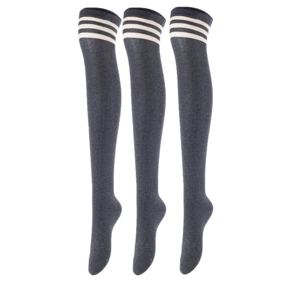 Lovely Annie Big Girl's Women's 3 Pairs Over Knee High Thigh High Cotton Boot Socks Size 6-9(Dark Grey) 3p1c2