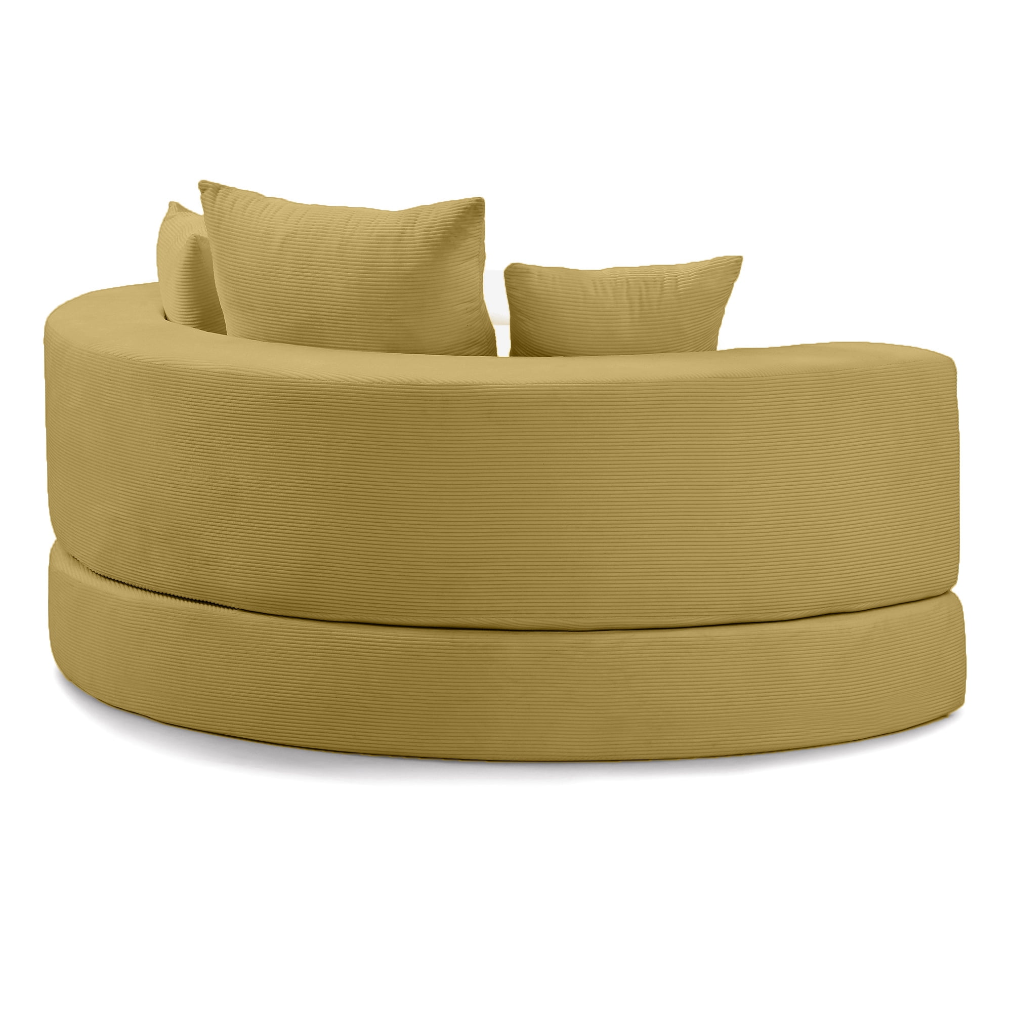 Miniyam 67" X 67" Convertible Sofa Corduroy Couch Bed For Apartment, Compressed Floor Sofa Adjustable Futon Sofa No Assembly, Yellow