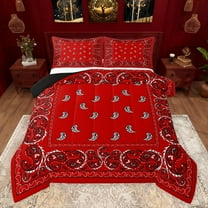 Castle Fairy Kids Teenagers Boho Red Paisley Bedding Comforter Set 2pcs,Abstract Hippie Exotic Style Flower Twin Comforter Sets Microfiber,Bohemian Mandala Vintage Aesthetic Breathable Bedding Set