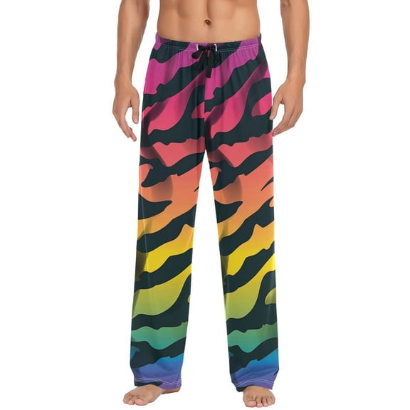JSTEL Tiger Print Rainbow Color Men's Sleepwear Mens Pajama Pants Bottoms with Pockets, S