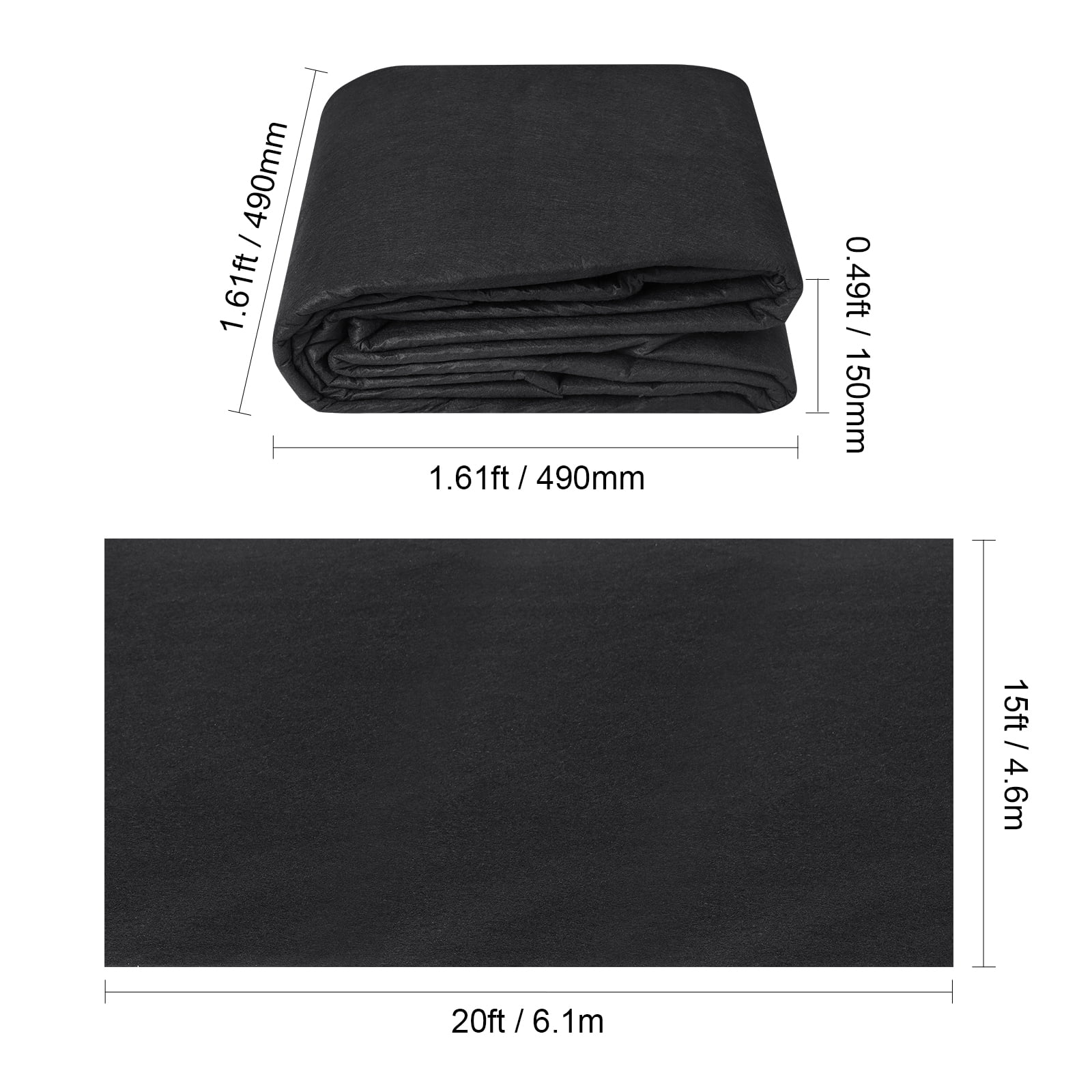 KFFKFF Garden Ground Cover 15x20FT 4OZ Non-Woven Geotextile, Durable Weed Barrier, Landscaping Cloth Weed Control Fabric, Black