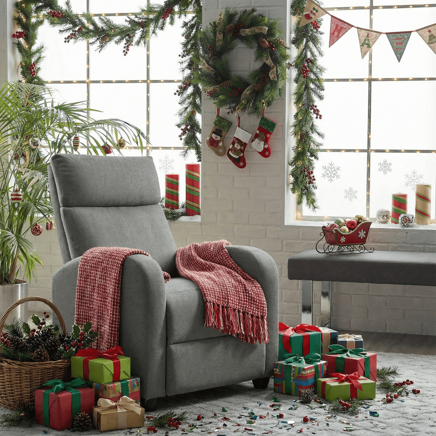 Homall Fabric Recliner Chair Adjustable Modern Home Theater Seating Single Recliner Sofa Living Room Armrest Chair With Thick Cushion