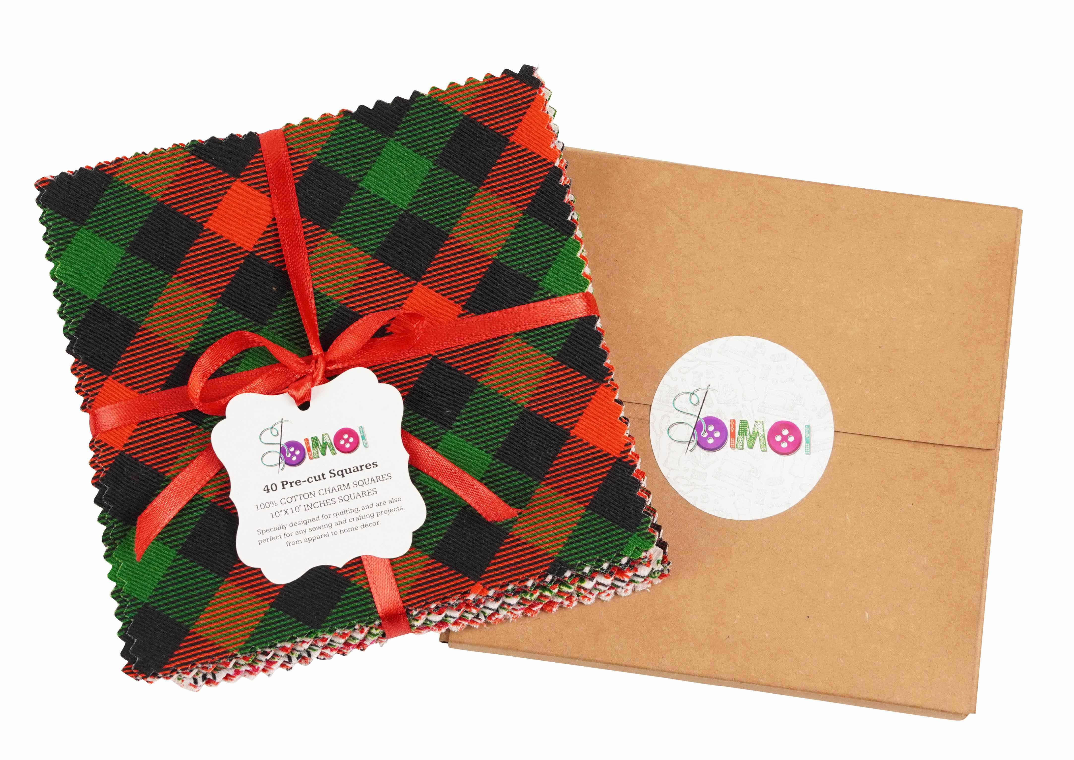 Soimoi Christmas Theme Print Precut 10-inch Cotton Fabric Quilting Squares Charm Pack DIY Patchwork Sewing Craft