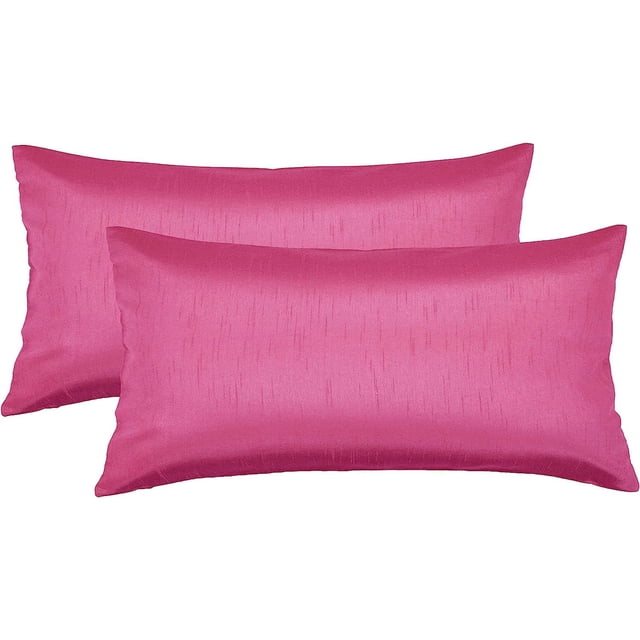 Aiking Home 12x24 Inches Faux Silk Rectangular Throw Pillow Cover, Zipper Closure, Hot Pink (Set of 2)