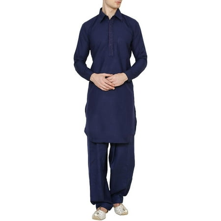 

Royal Kurta Men s Cotton Blend Pathani Kurta Salwar Navy