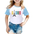 thumbnail image 1 of Rovga Girl Tops 2-3 Years Cartoon Prints Short Sleeve And Games Printed Raglan Shirt 3484 Round Neck Fashion Playsuit Light Blue, 1 of 4