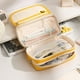 thumbnail image 1 of Estuche de lienzo de gran capacidad | Diseño de cuerda colgante de 2 capas | Bolsa organizadora multifuncional | Lona resistente al agua duradera | 21x11x7cm | Azul, Café, Verde, Amarillo | Soporte, 1 of 6