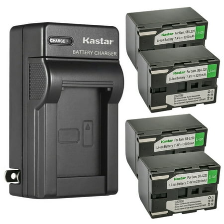 Kastar 4-Pack SB-L220 Battery and AC Wall Charger Replacement for Samsung VP-D107 VP-D11 VP-D130 VP-D15 VP-D190 VP-D190MSi VP-D20 VP-D200 VP-D21 VP-D23 VP-D230 VP-D24 VP-D250 VP-D26