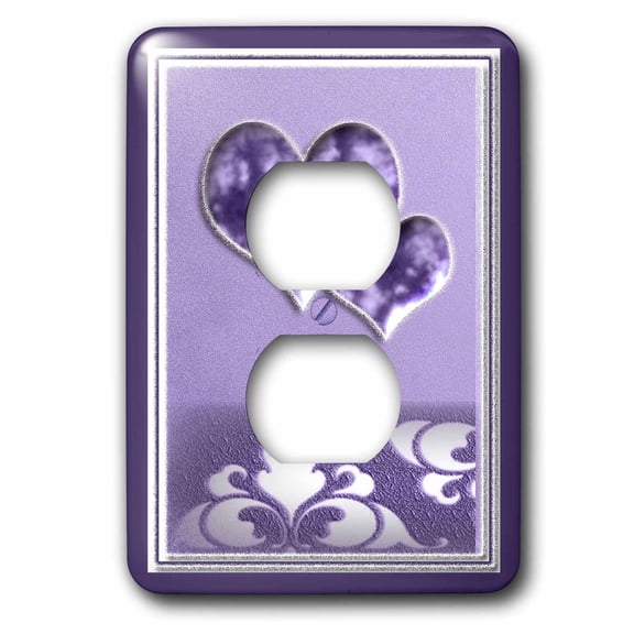 3dRose, Two Purple Hearts and Design, 2 plug outlet cover
