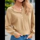 thumbnail image 5 of Suéter de Cuello Redondo con Botones para Mujer, Camisetas Henley de Larga de Otoño, Tops de Punto Holgados A Caqui S, 5 of 7