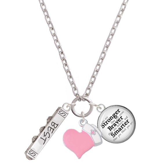 Delight Jewelry Best Friends Forever Bar - Light Pink Heart Nurse Strong Zoe Necklace