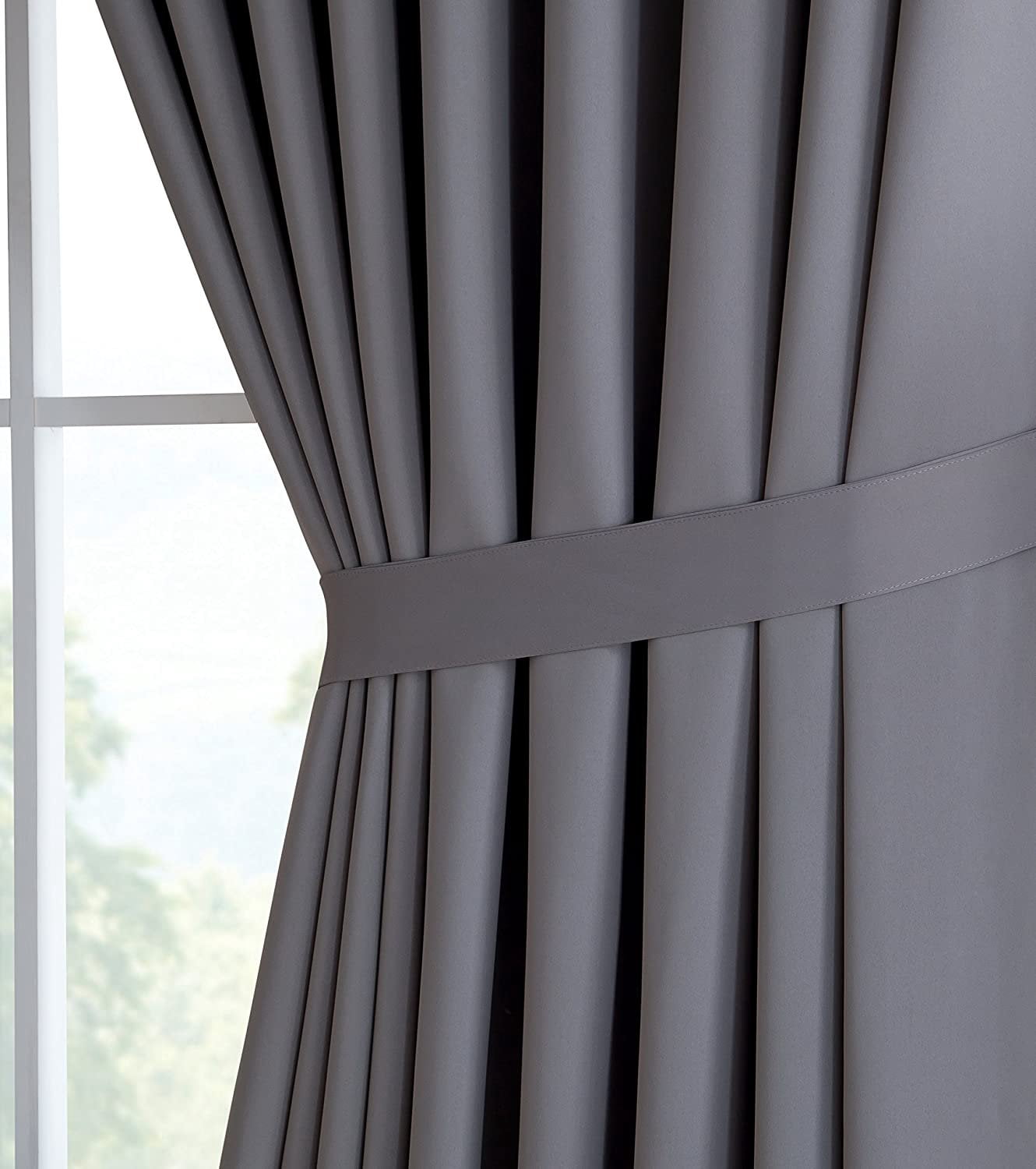 DecoSource - 2 Wall-to-Wall Blackout Grommet Curtains Panels - 108 Inch Long with Tiebacks - Total Size 216 Inch Wide 108 Each Panel - Solid Thermal Insulated 108" x 108", Light Grey
