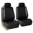 thumbnail image 3 of FH Group PU Leather Integrated Seatbelt Seat Covers, Full Set with Beige 3pcs Heavy Duty Floor mat, Black, 3 of 9
