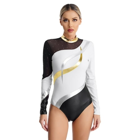 ranrann Mommy and Me Gymnastics Leotards Long Sleeve Ballet Dance One Piece Bodysuit Acrobatics White L