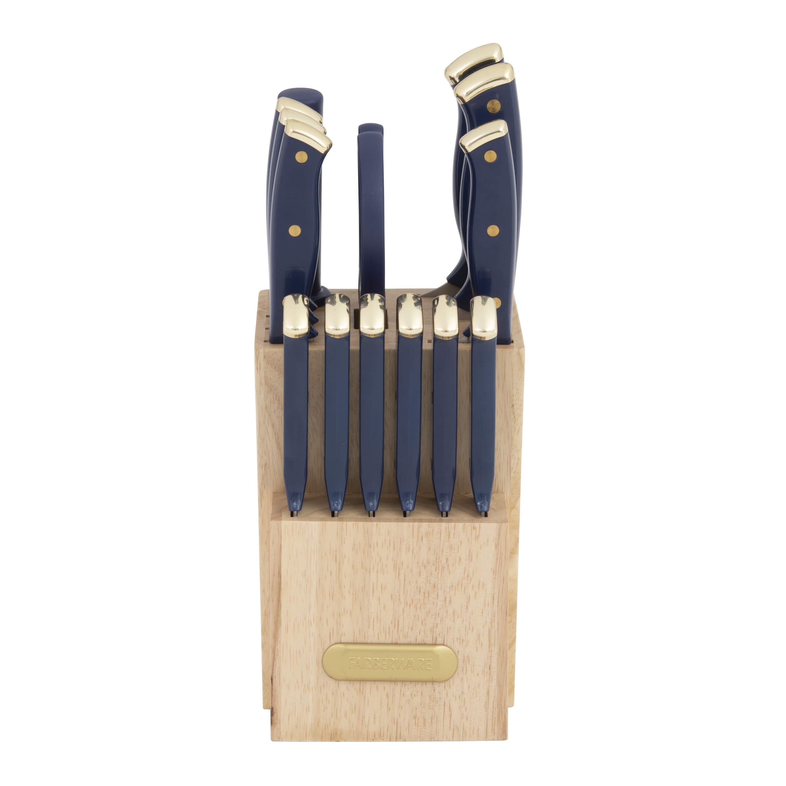 Farberware 15-Piece Triple Riveted Stainless Steel Knife Set with Acacia Block Blush Gold
