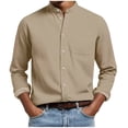 thumbnail image 2 of Kakii Mens Business Casual Stand Collar Shirt, Button Down Top with Chest Pocket, Modern Cotton Blend Long Sleeve Shirt, 2 of 6