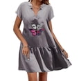 thumbnail image 1 of SMihono Robe d'Été Grande Taille pour Femmes 2023 Décontractée Aguichant Mode Col en V Manches Courtes Imprimé Coton Lin Jupe Courte, 1 of 1