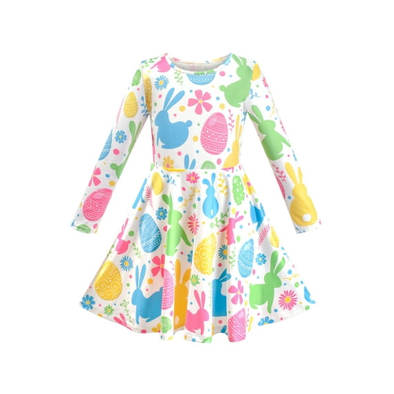 Girls Dress Easter Egg Bunny Rabbit Flower Multicolor Long Sleeve 6 Years