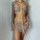 thumbnail image 2 of Conjunto de punto de 3 piezas para mujer: top corto de cuello alto y falda, textura acanalada, hilo de lentejuelas, moderno para fiestas y looks informales., 2 of 4