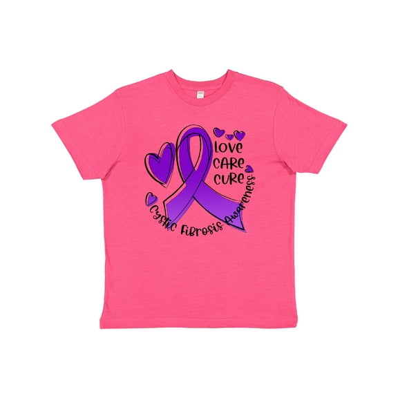 Inktastic Love, Care, Cure Cystic Fibrosis Awareness Purple Ribbon Youth T-Shirt