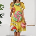 thumbnail image 2 of Candy Pattern Rainbow Lollipop Women's Dress Short Sleeve Summer Sundress Summer Women Clothes, 2 of 7