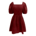 thumbnail image 4 of HJYCHN Women's Square Neck Puff Sleeve Short A-Line Casual Dress for Daily Outings Everyday Sophisticated Style Dress Red M, 4 of 4