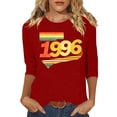 thumbnail image 2 of HOMBOM Tops for Women Graphic T-Shirts 3/4 Sleeve Summer Retro 1996 Print Red Lightweight Young Womans Graphic Tees, 2 of 4