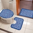 thumbnail image 5 of Bohemian Abstract Blue Floral Bathroom Rugs Set Boho Tribal Ethnic Geometric Plaid Flower Non Slip Absorbent Bath Mats 3 Piece Set with Bathroom Rug, U-Shaped Floor Mat, Toilet Seat Cover Large Size, 5 of 9