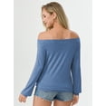 thumbnail image 4 of Aiyino Women's Blouse Long Sleeve Boat Neck Off Shoulder Tops Stretchy Shirt Pullover Plus Size,Blue Grey XL, 4 of 10