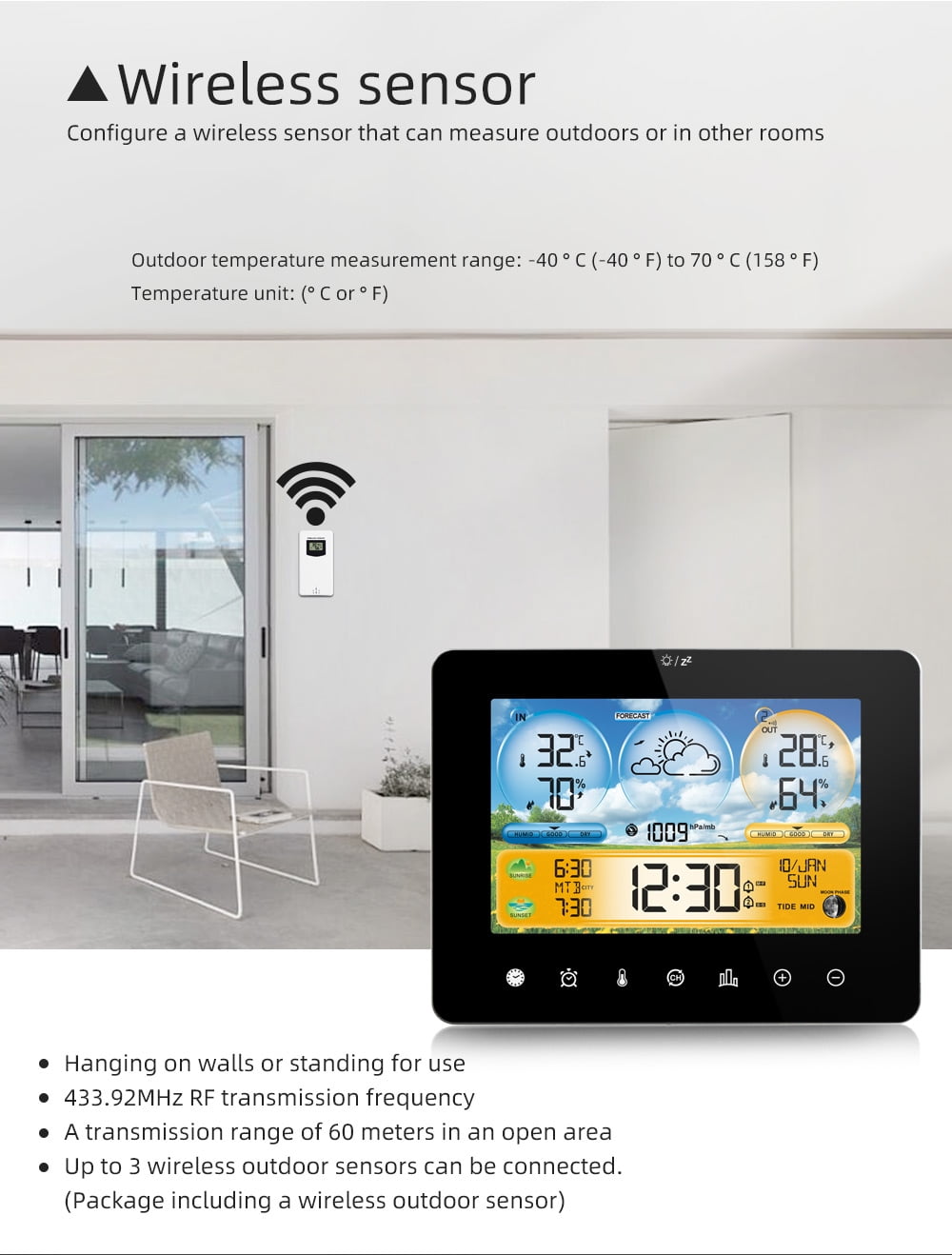 Hygrothermograph,With Sunrise Thermometer Station With Sunrise Sunset Tide Weather Thermometer Station Remote And Station Indoor Sunset Time Screen Weather Thermometer Color Screen Time And