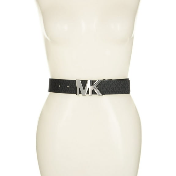 Michael Kors Signature Logo Belt with Reversible MK Logo Plaque, Black To Brown, Small