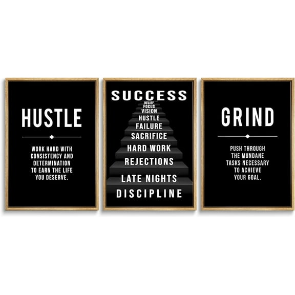 Black and White Inspirational Phrases Wall Art Stairway to Success Canvas Posters Prints Never Give Up Pictures Paintings Office Wall Decor for Home Gym Workplace Unframed
