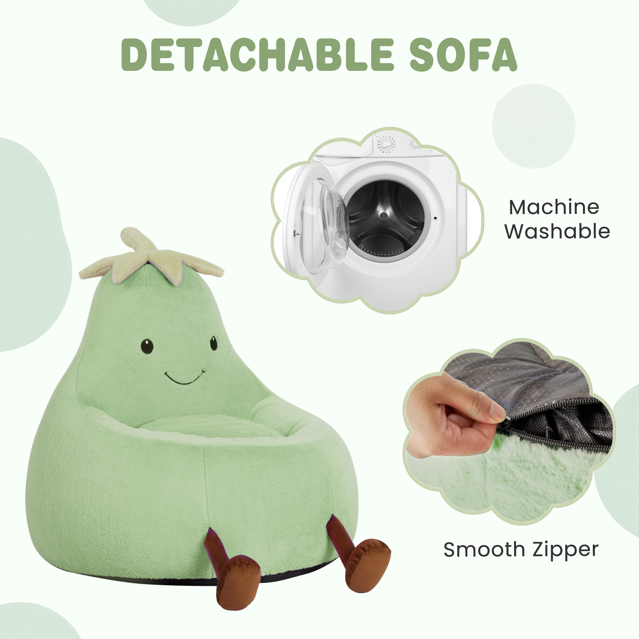 edx Eggplant Bean Bag Chair for Kids, Green photo 3
