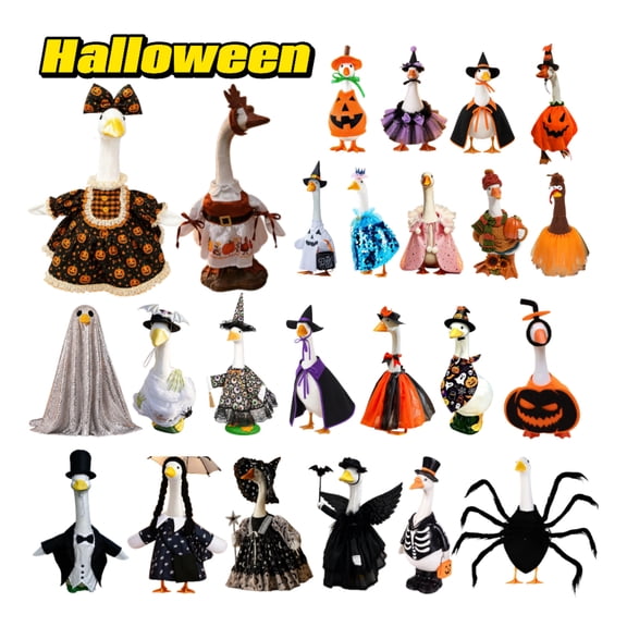 AZXY Halloween Porch Goose Outfit, Fall Pumpkin Outdoor Lawn Costume Set with Witch Hat for 23 Inch Yard Goose Statue, Patio Front Door Garden Holiday Exterior Halloween Decor Ornament